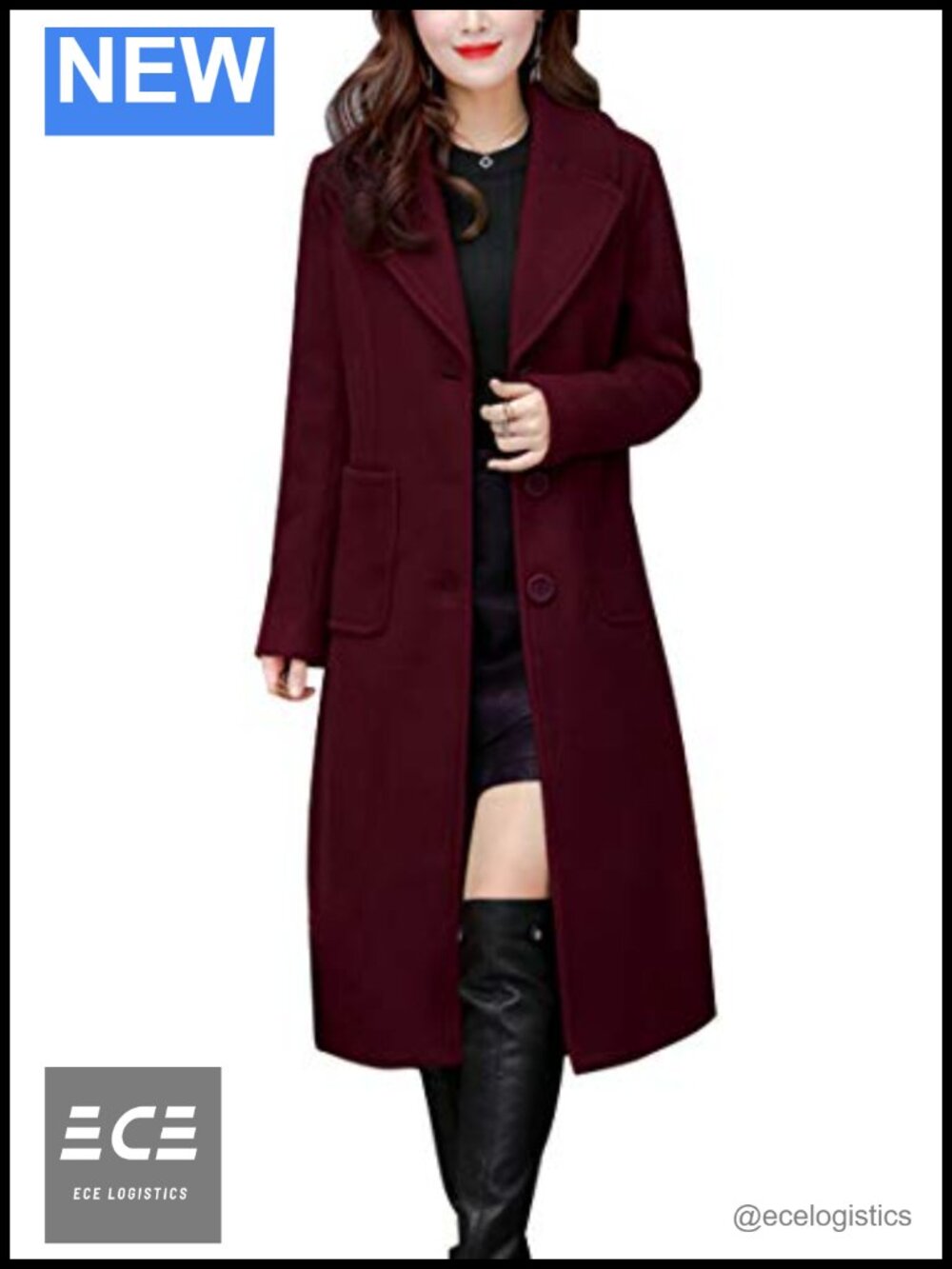 Wool Blend Mid-Long Coat Notch Lapel Single Breasted Pea Coat